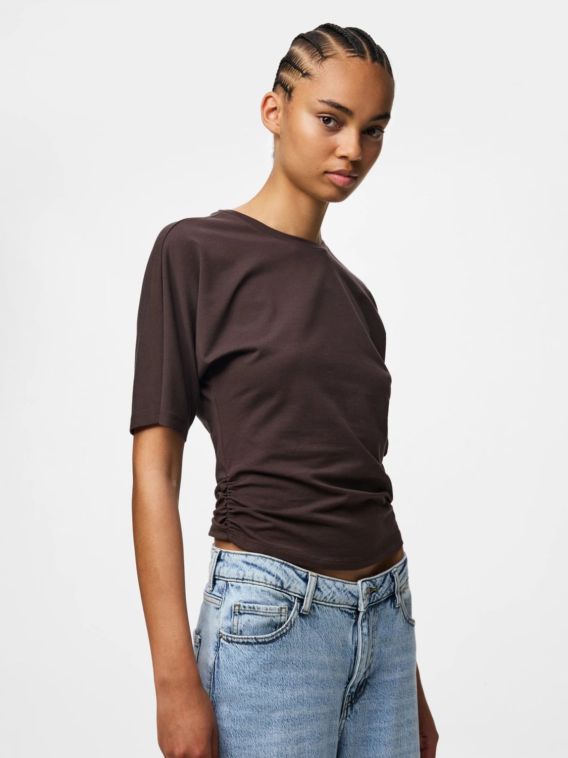 Pieces Short Sleeve O-Neck Top Alli Juniors DM - Hot Fudge, Kleur: Hot Fudge, Maat: L