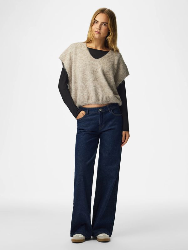 Pieces Sleeveless V-Neck Knit Vest Callie - Greige