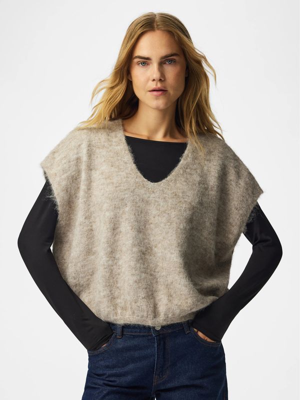 Pieces Sleeveless V-Neck Knit Vest Callie - Greige