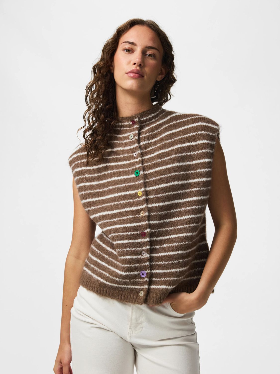 Pieces Sleeveless Button Knit Vest Asira BC - Coffee Quartz, Kleur: Coffee Quartz Cloud dancer, Maat: M