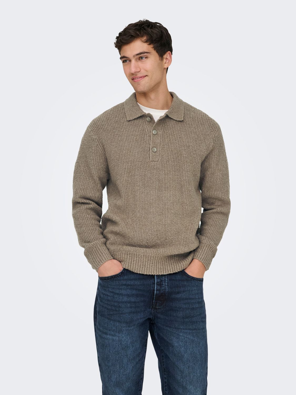 Only &amp; Sons Relaxed Long Sleeve Polo Dale - Walnut, Kleur: Walnut, Maat: XL