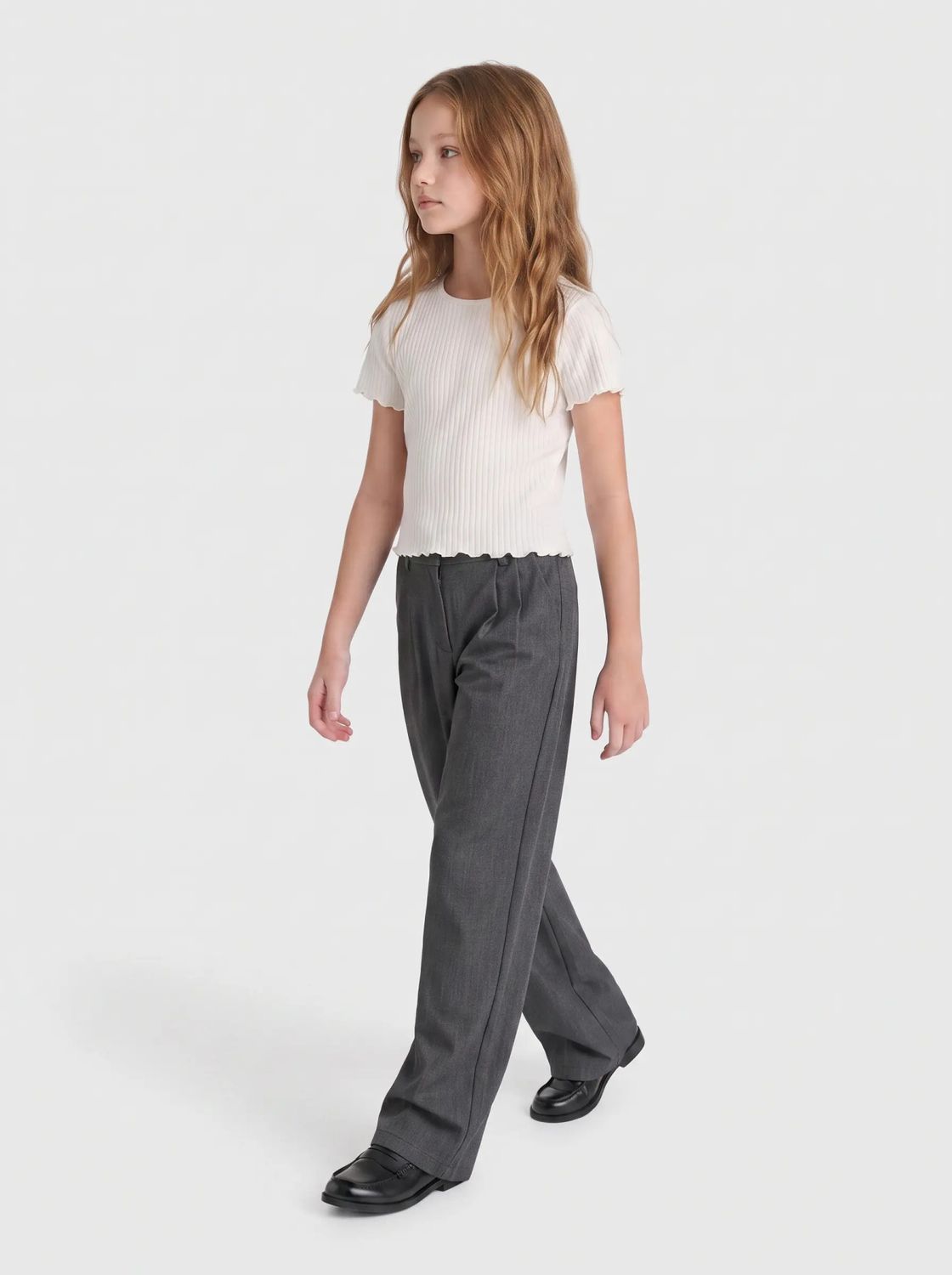 Only Girls Tailored Wide Leg Trousers Hattie-Zal Life, Kleur: Dark Grey Melange, Maat: 164