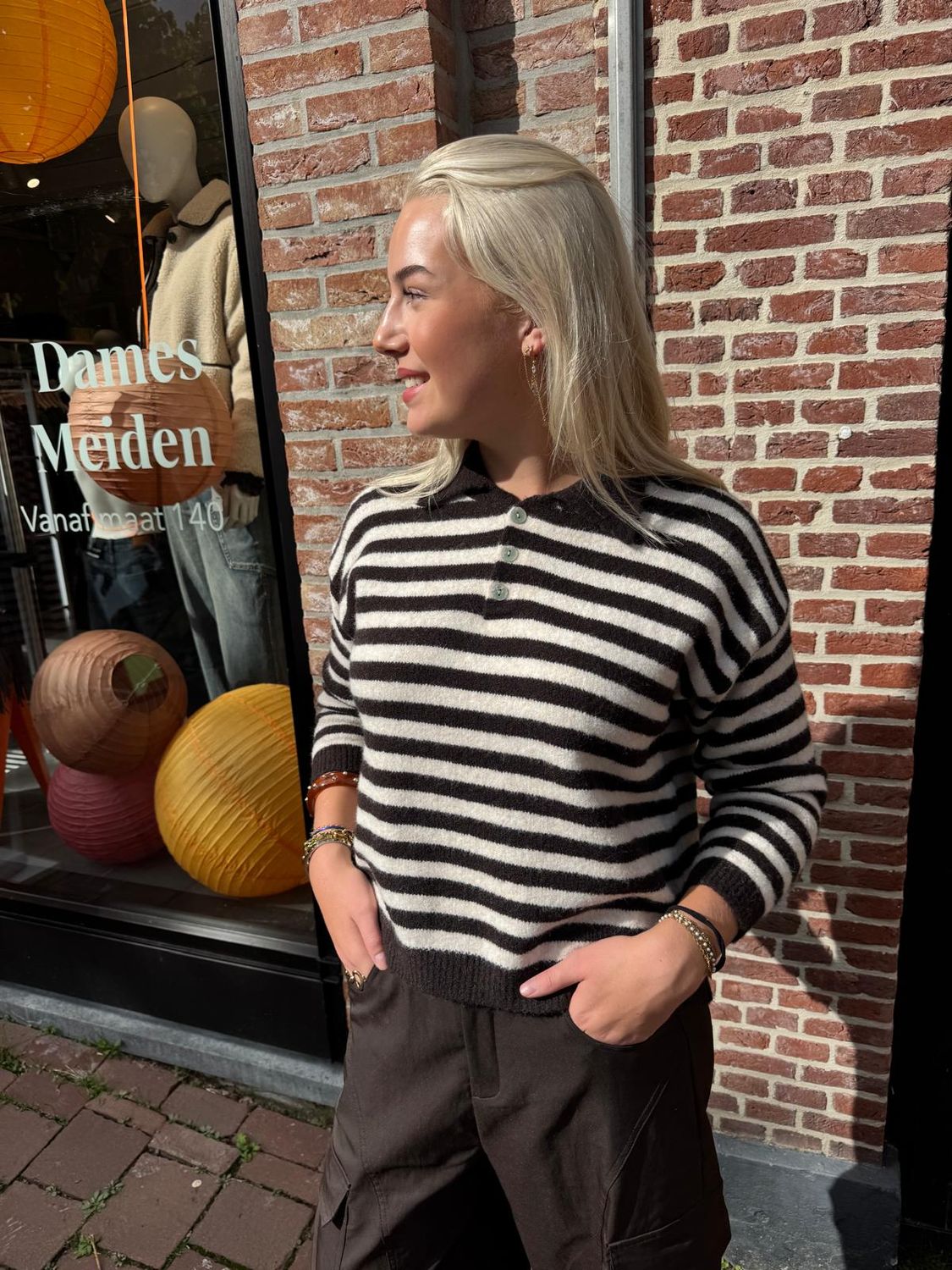 Ambika Trui Pien - bruin streep, Kleur: Bruin, Maat: One Size