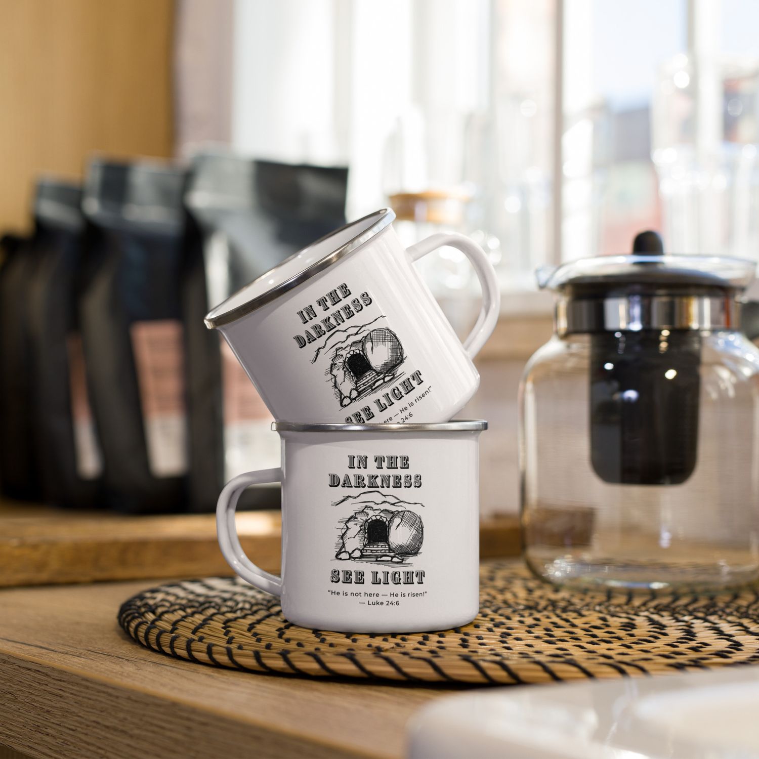 In The Darkness See Light- 12oz Enamel Mug