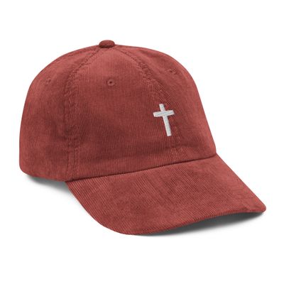Embroidered Vintage Cross Corduroy- Adult Unisex Cap