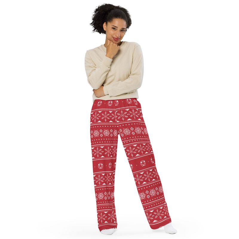 Red Snow Flakes PJ Wide-Leg Adult PJ Pants