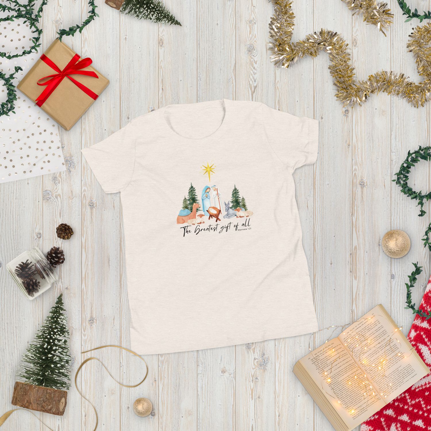 The Greatest Gift of All- Youth Unisex Christian Christmas T-Shirt