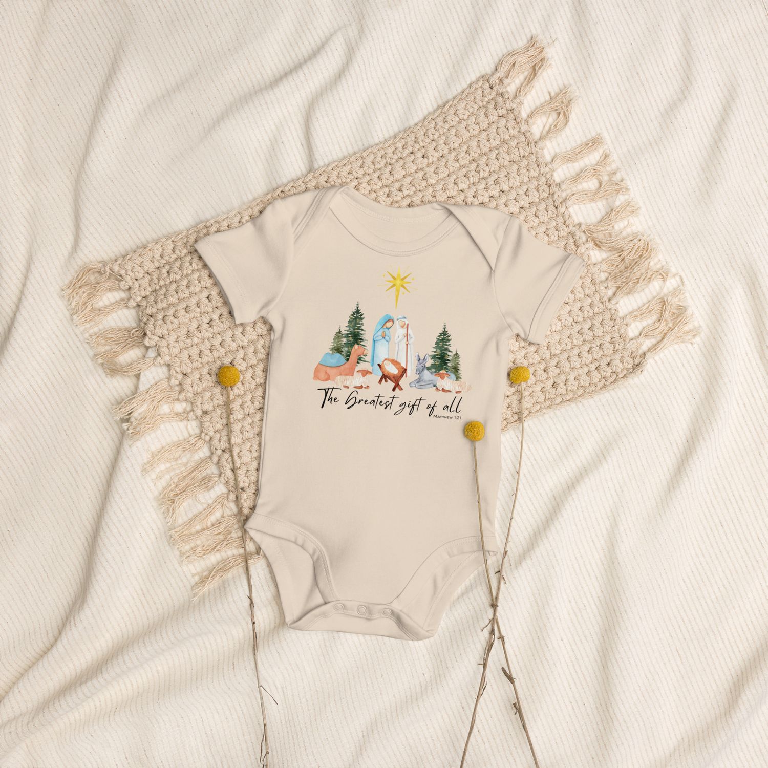 The Greatest Gift of All- Organic Cotton Unisex Baby Christian Christmas Bodysuit