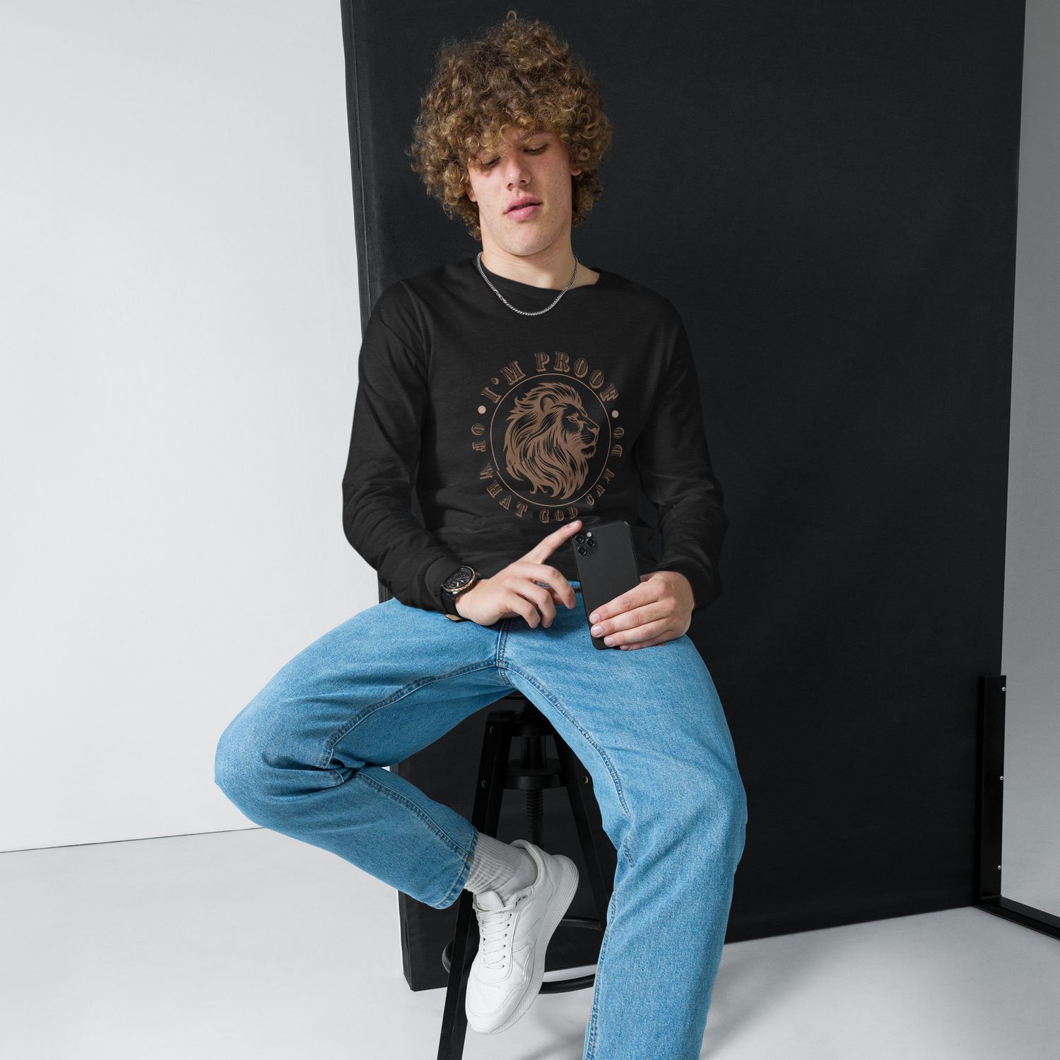 I&#39;m Proof of What God Can Do- Circle Lion- Men&#39;s Long Sleeve Tee