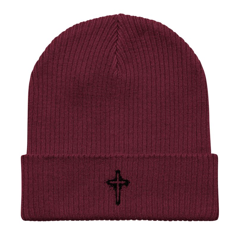 100 % Organic Cotton Cross- Unisex ribbed beanie