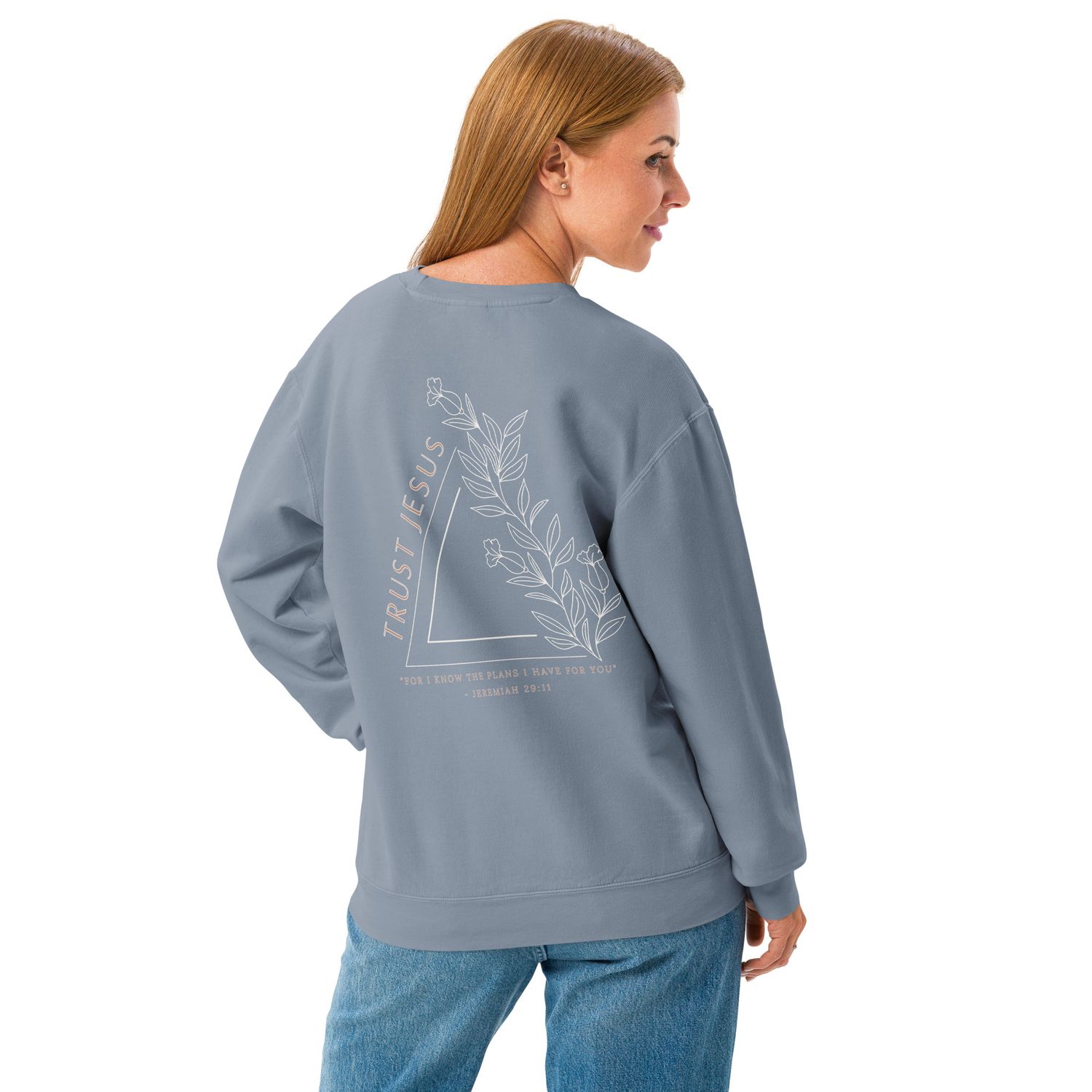 Trust Jesus- Garment-dyed fleece crewneck sweatshirt