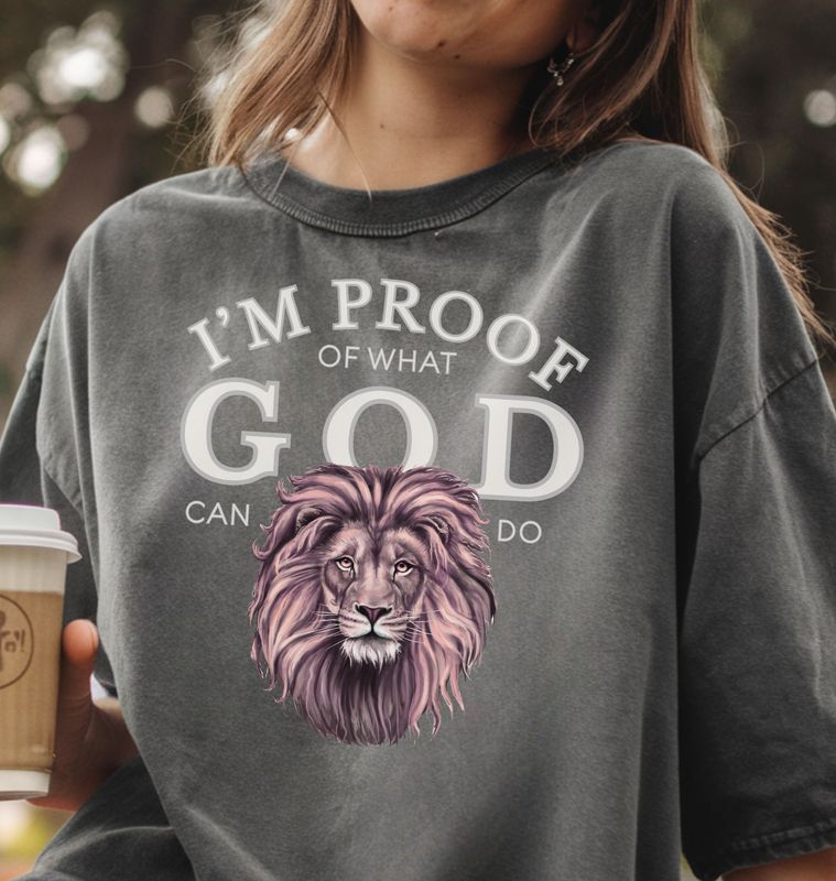 I'm Proof of What God Can Do- Pink Lion- Unisex Denim T-Shirt
