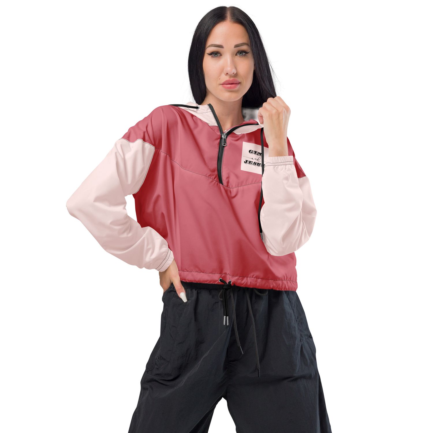 Gym and Jesus- PINK- Women’s Cropped Windbreaker