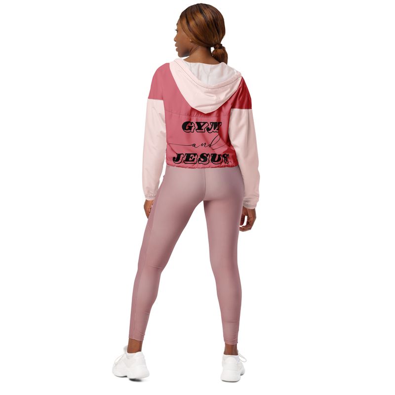 Gym and Jesus- PINK- Women’s Cropped Windbreaker