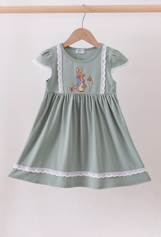 Sage Bunny Hand Embroidery Dress