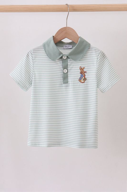 Sage Bunny Hand Embroidery Stripe Shirt