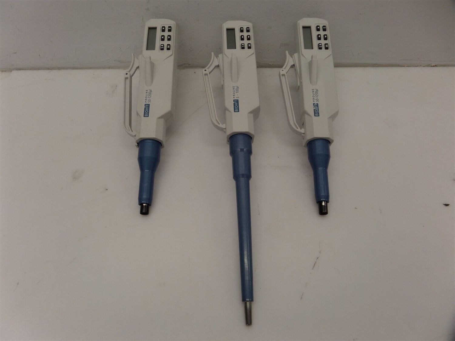 Lot Of 3- BioHit ProLine 50-1200uL, 5-100uL Single Channel Pipettes