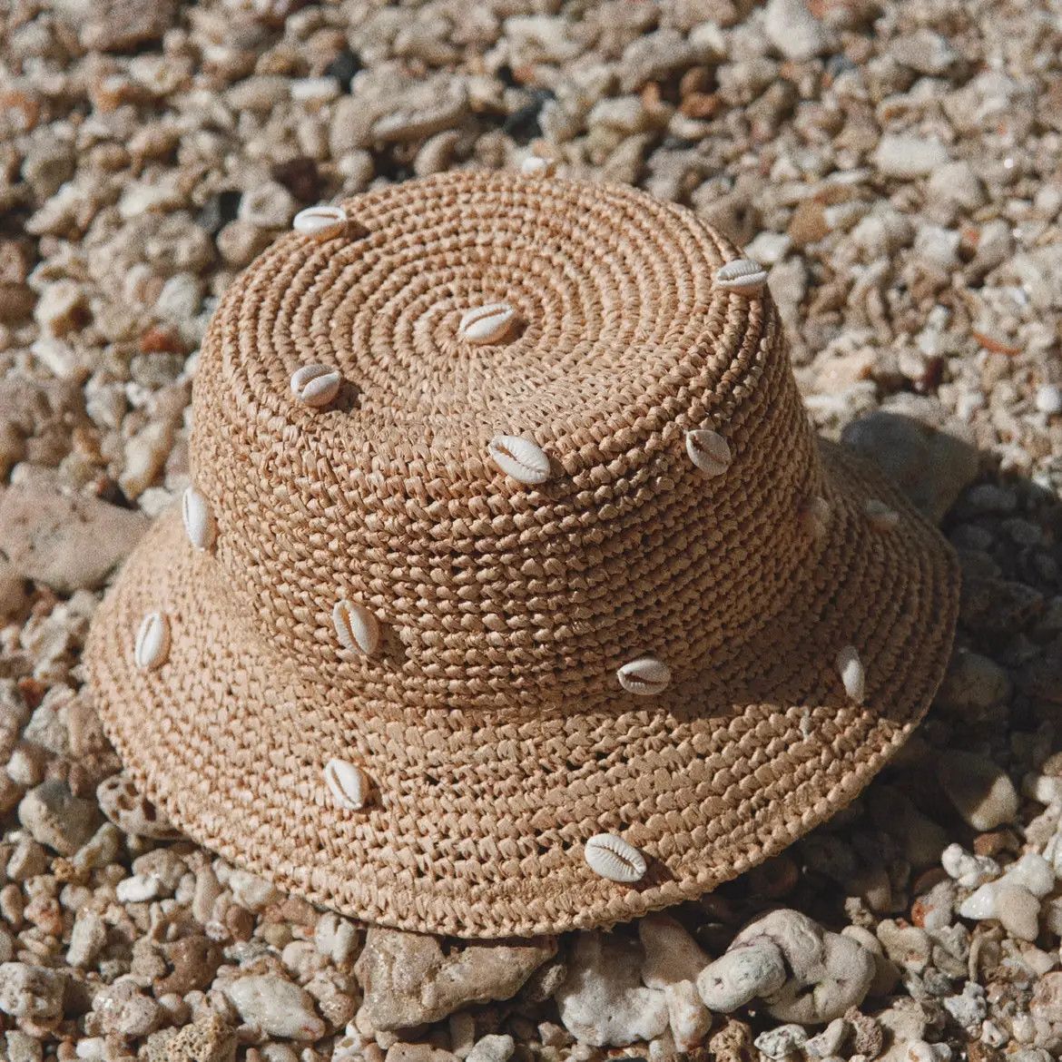 Cowry Shell Raffia Bucket Hat