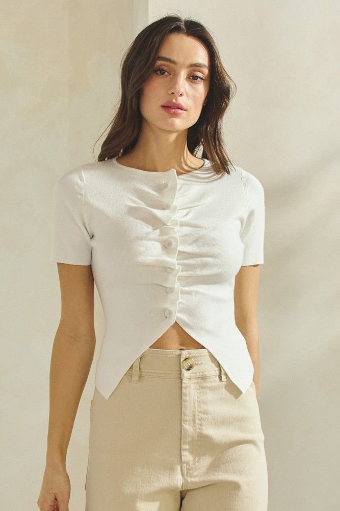 Emily Pleated Button Top, Size: Small, Color: Ivory