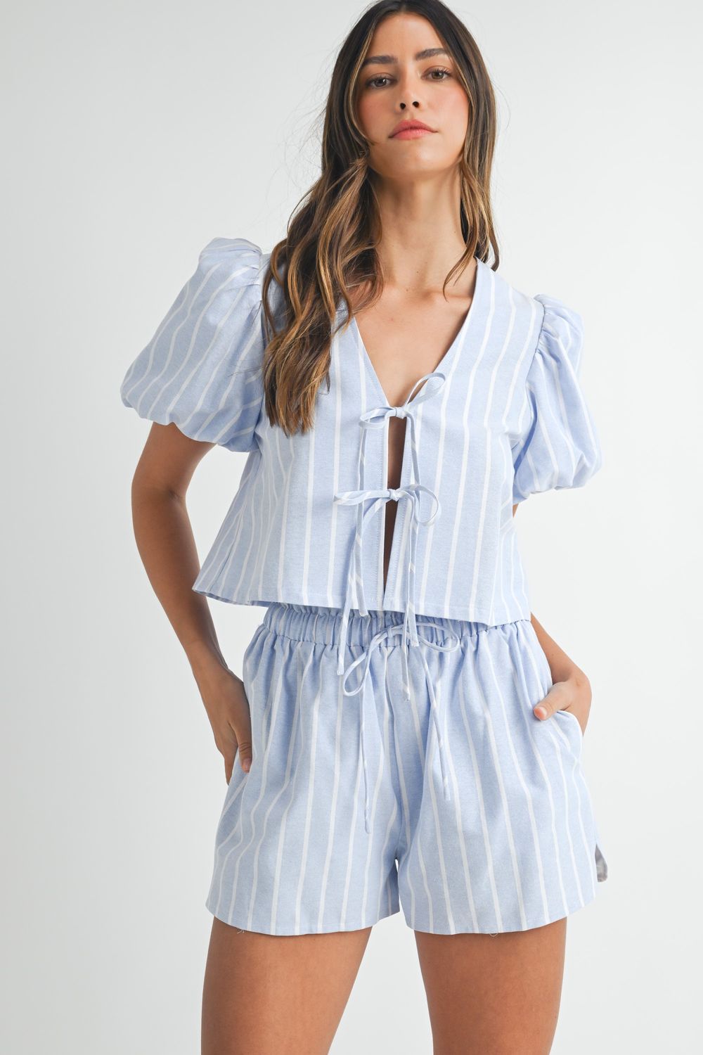 Hazel Bow Tie Top, Size: Small, Color: Blue Stripe