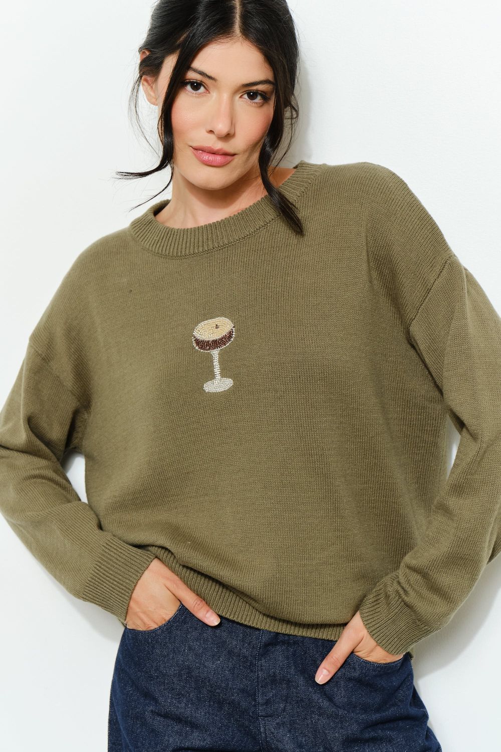 Alana Espresso Martini Sweater, Color: Olive, Size: Small
