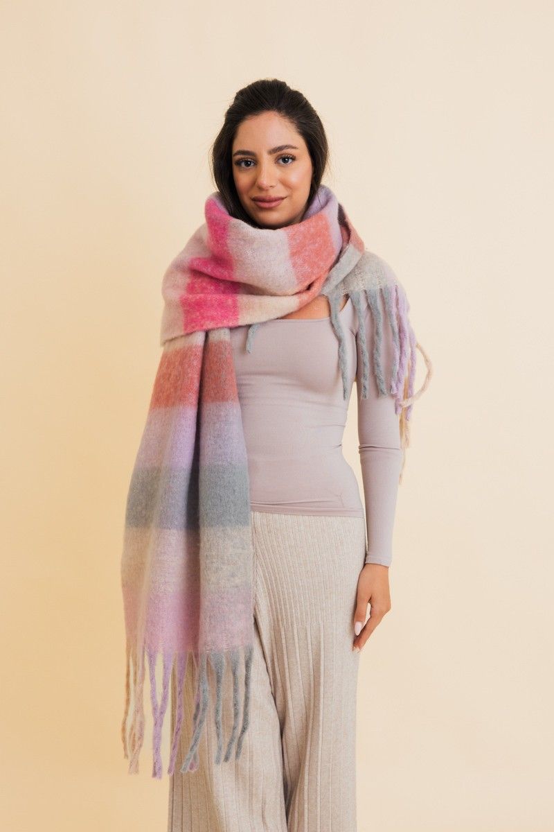 Oaklynn Plaid Scarf, Color: Pink