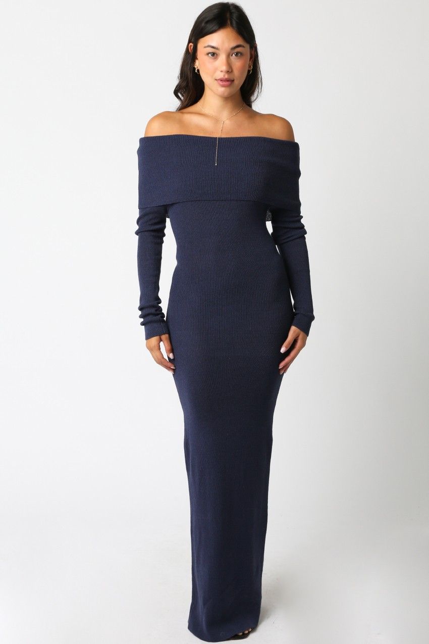Rosalie Open Knit Maxi Dress, Color: Deep Blue, Size: Small
