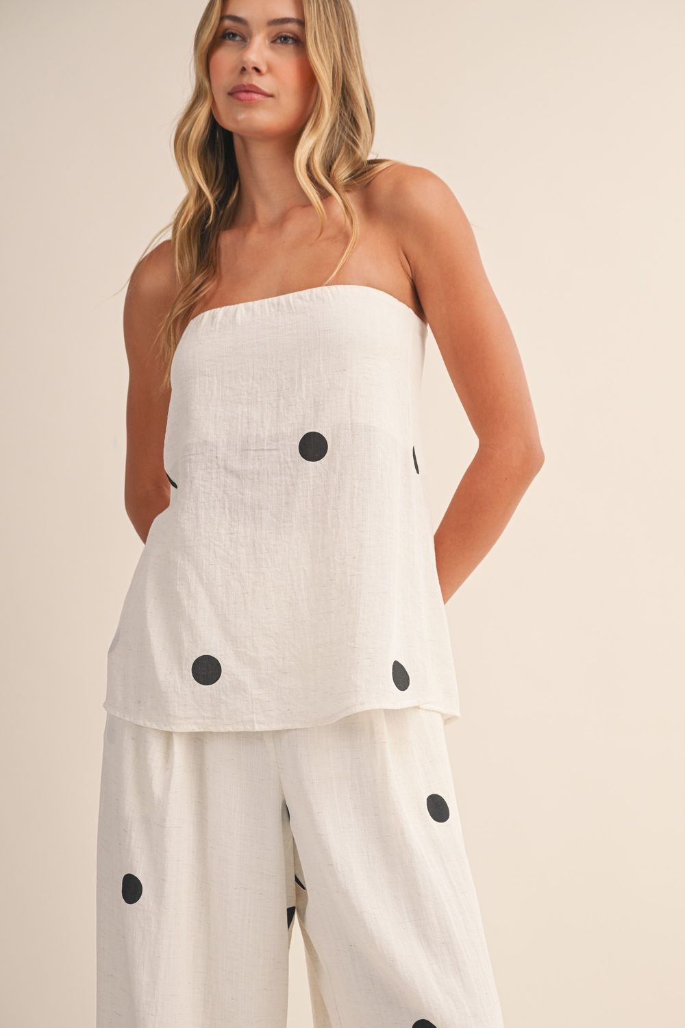 Arianna Tube Top, Color: Ivory Polka Dots, Size: Small