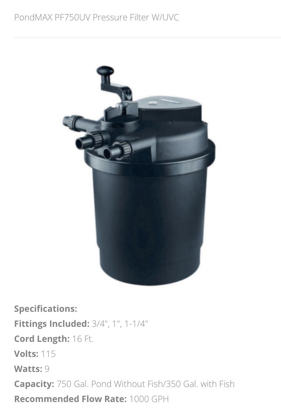Pondmax PF750 Filter UUV 9W