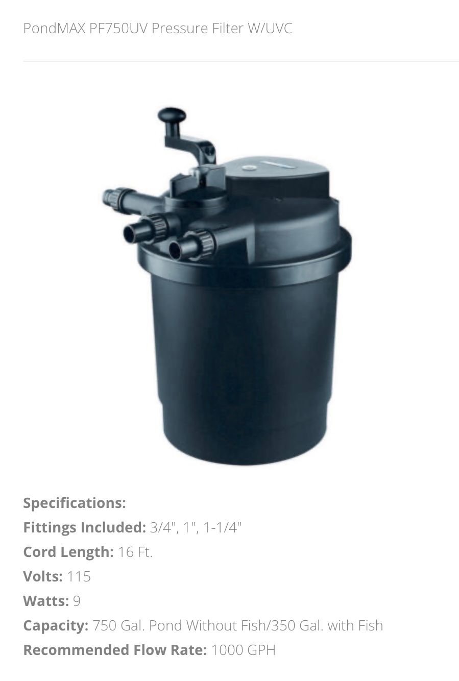 Pondmax PF750 Filter UUV 9W