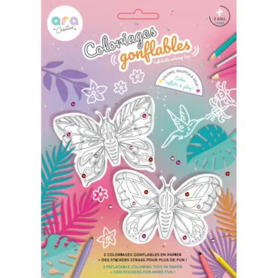 ARA CREATIVE - Opblaasbare kleurplaten - Vlinders + Diamand stickers