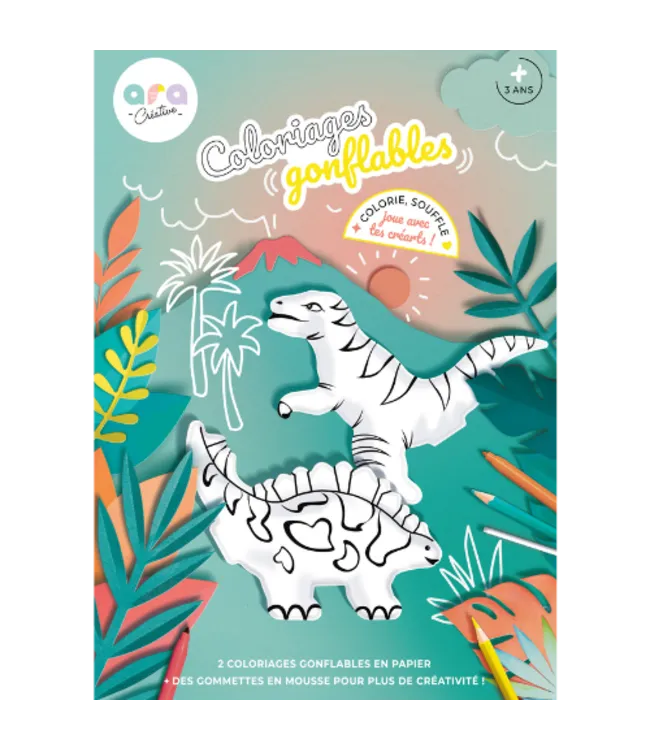 ARA CREATIVE - Opblaasbare kleurplaten - Dino's + Foam Stickers