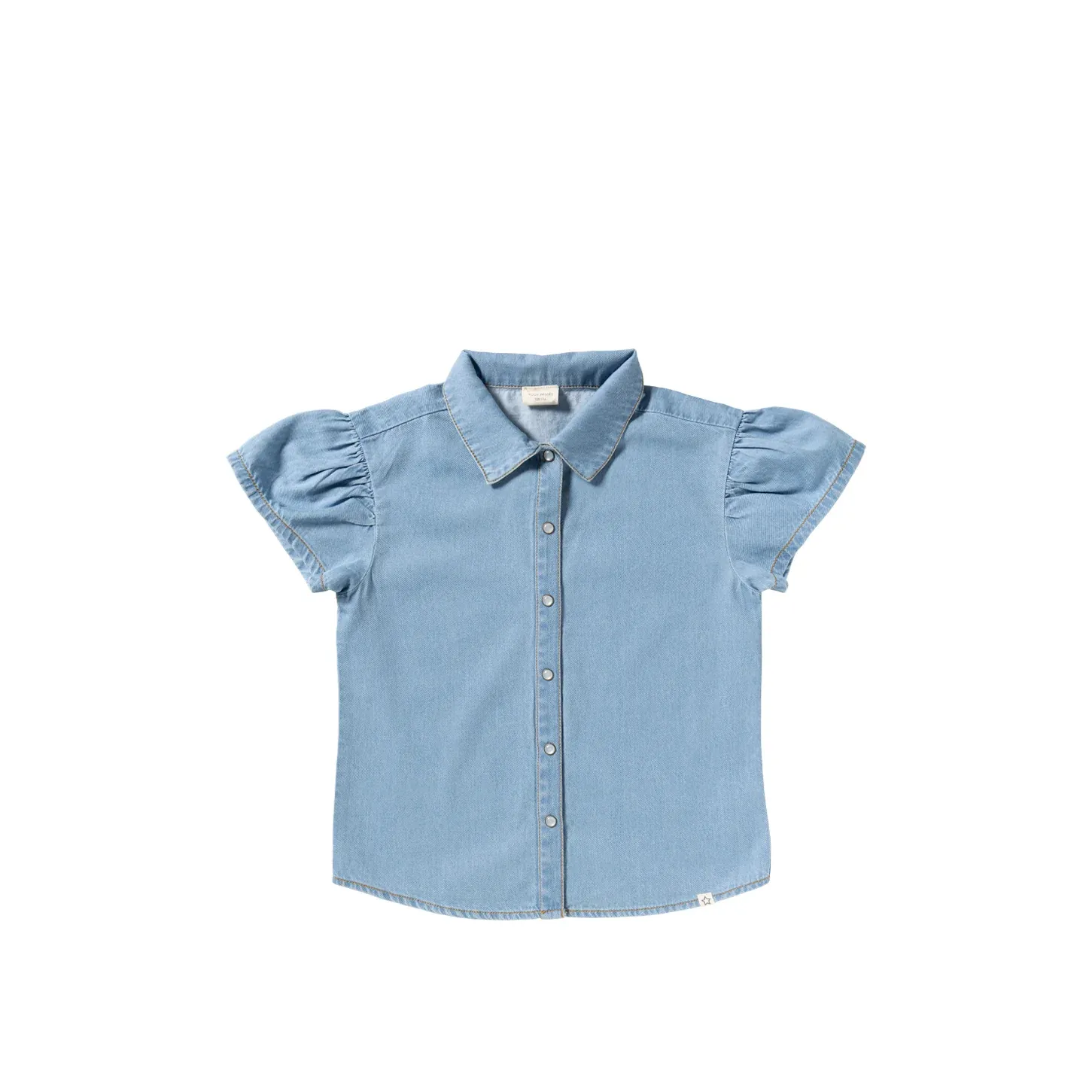 YOUR WISHES - Cotton Denim Ruffle Blouse - Fiant Blue