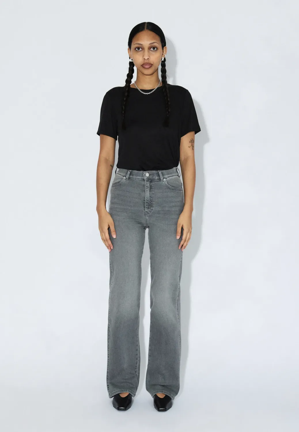 DR DENIM - Moxy High Straight - Washed Light Grey Used