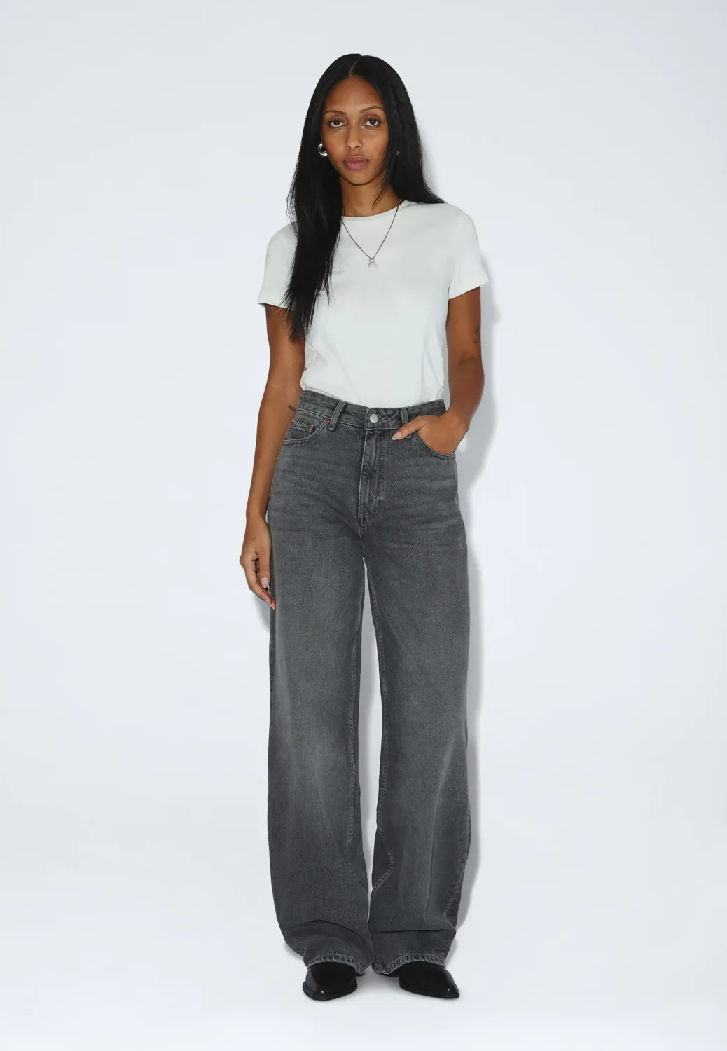 DR DENIM - Donna High Relaxed - Mid Grey Used