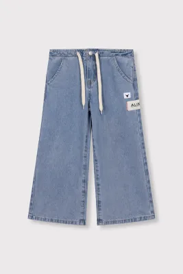 ALIX MINI - Wide leg flowy denim pants - Blue Denim