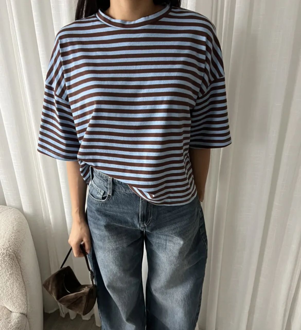 LUFF - Stripe Boxy tshirt - Blue/Brown