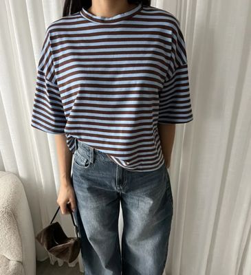 LUFF - Stripe Boxy tshirt - Blue/Brown