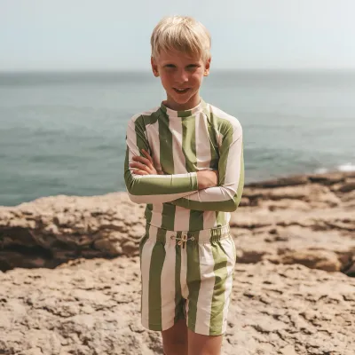 SALTED STORIES - Wide Stripe Swim Longsleeve - Iguana