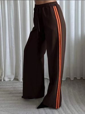 LUFF - Sporty Wide Leg Pants - Brown/Orange