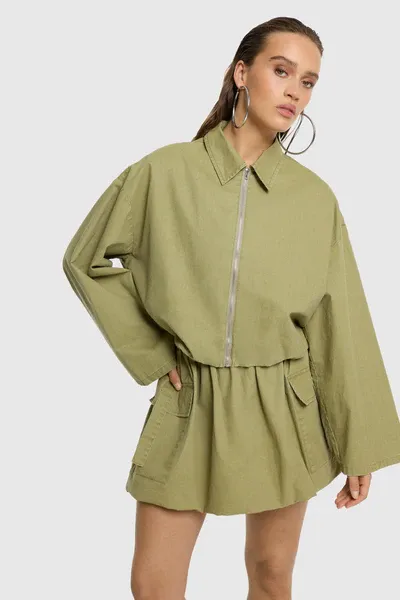 REFINED - Aley Cropped Balloon Jacket - Army