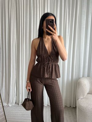 LUFF - Front Bow Halter Top - Brown