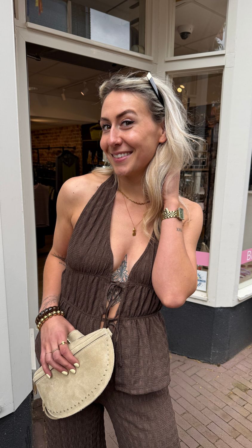 LUFF - Front Bow Halter Top - Brown
