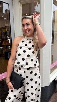 LUFF - Dot Halter Top - Ecru/Black