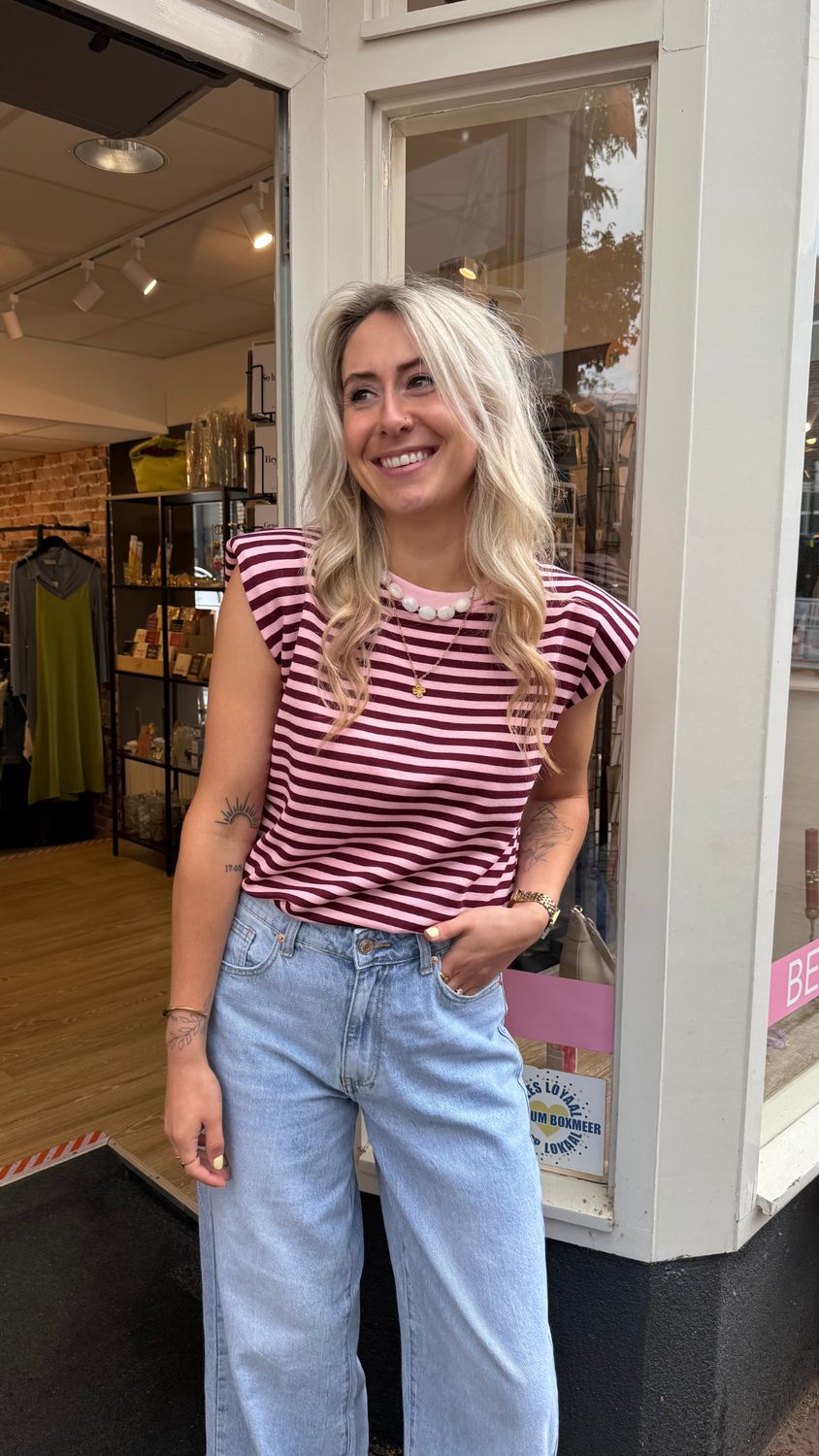 LUFF - Striped Tee - ONE SIZE - Bordeaux/Rose