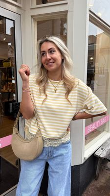 LUFF - Stripe Tee With Lace - ONE SIZE - Yellow/Ecru