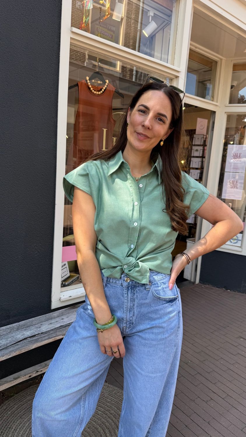 LUFF - Cotton Tee Blouse - Soft Green