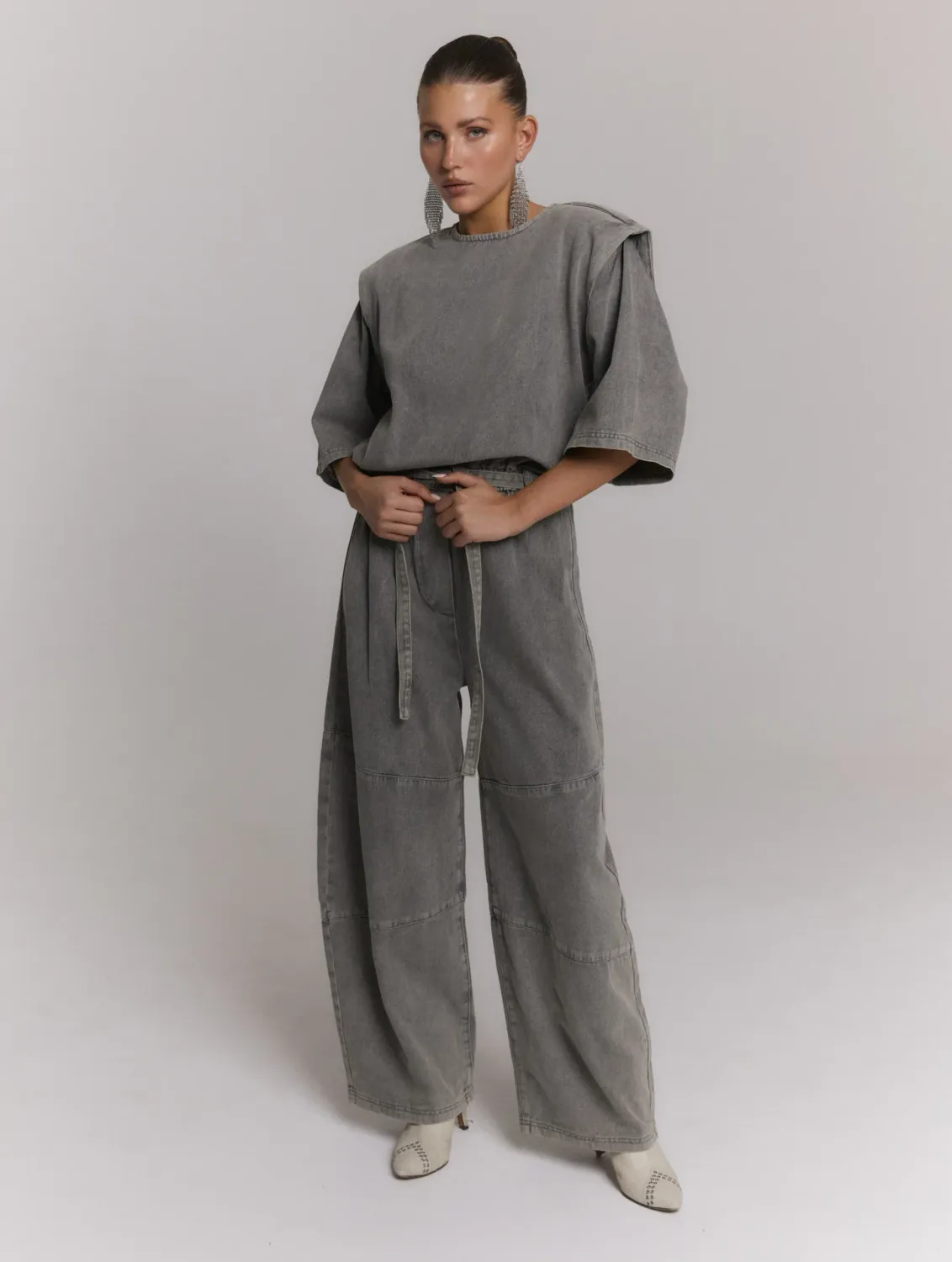 REFINED - Mona Jumpsuit Balloon Pants - Mid Grey