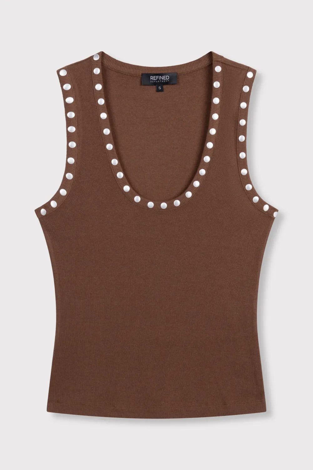 REFINED - Bente Tanktop With Studs - Choco Brown