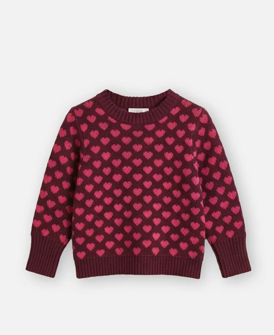 FLIINK - JANIE Cashmere Heart Pullover - Burgundy